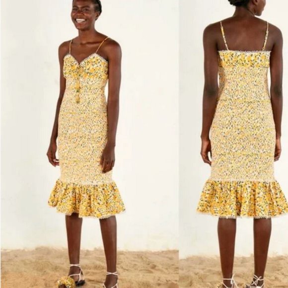 Farm Rio Off White Cashew Midi Dress in Yellow sizes L and XL - Picture 1 of 13